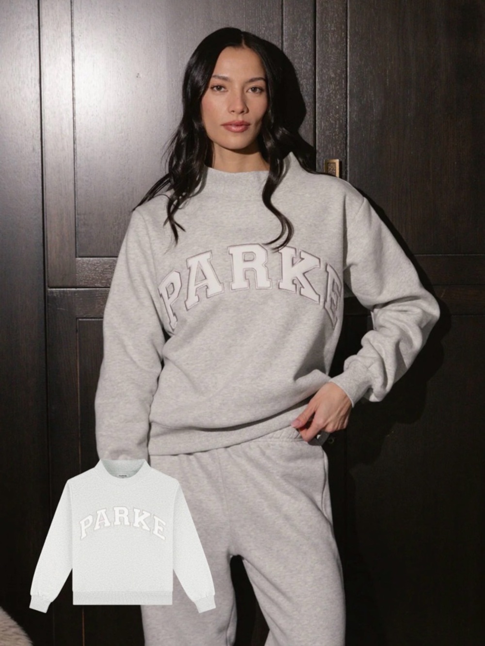 PARKE - Metallic Grey/White Varsity Mockneck Sweater S/M